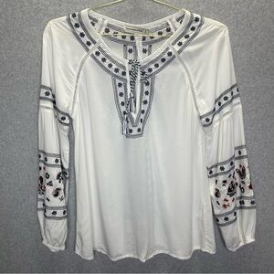 Vintage A&F Y2K Prairie Embroidered Cottagecore Ladder Lace Balloon Sleeve Top